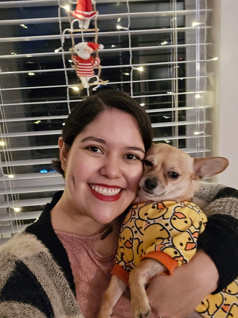 Lidia Ponce de la Vega with her dog, Cometa
